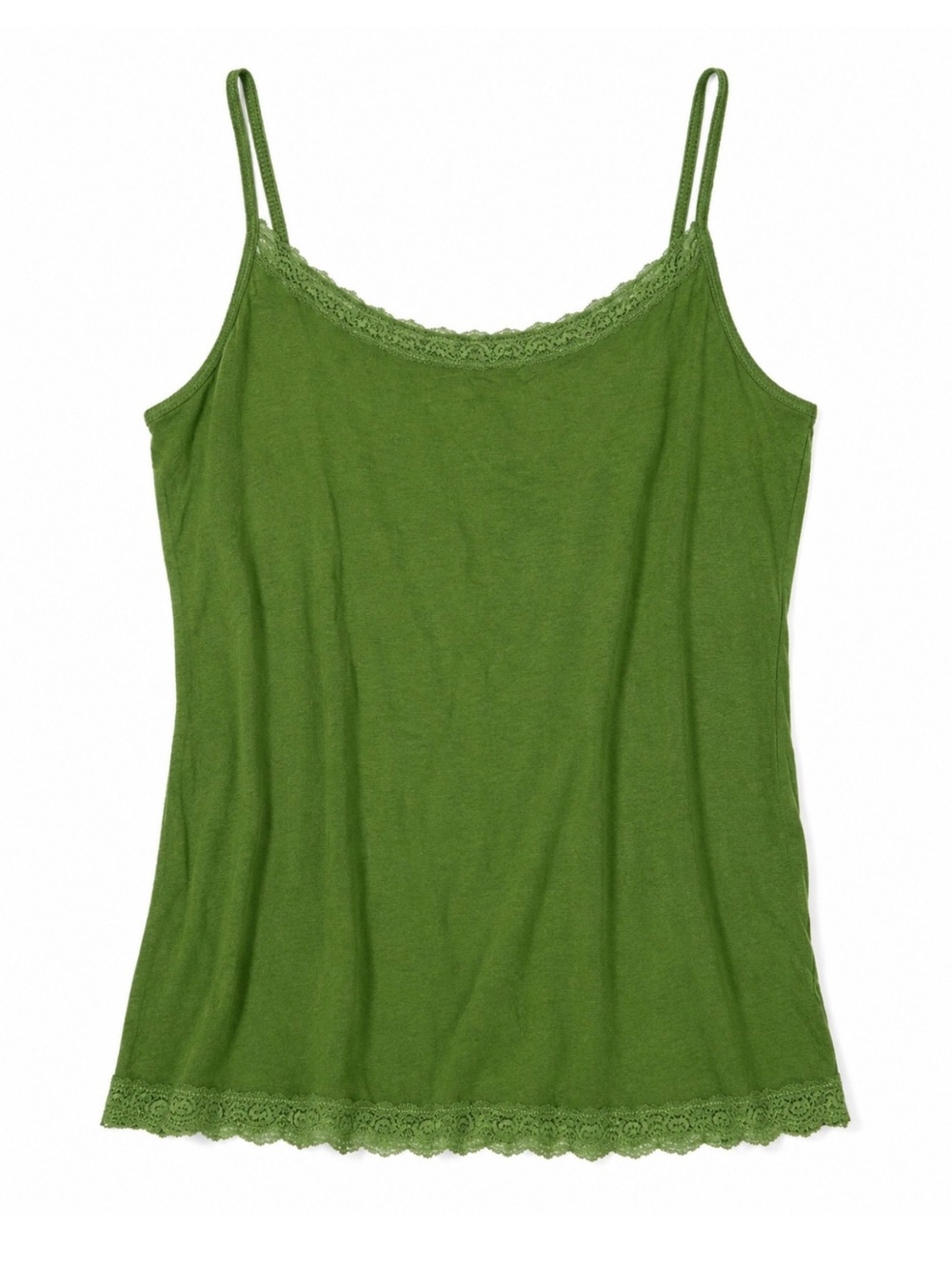 Faded Glory Women’s Camisole Green XL Cotton Lace Trim Spaghetti Strap Tank